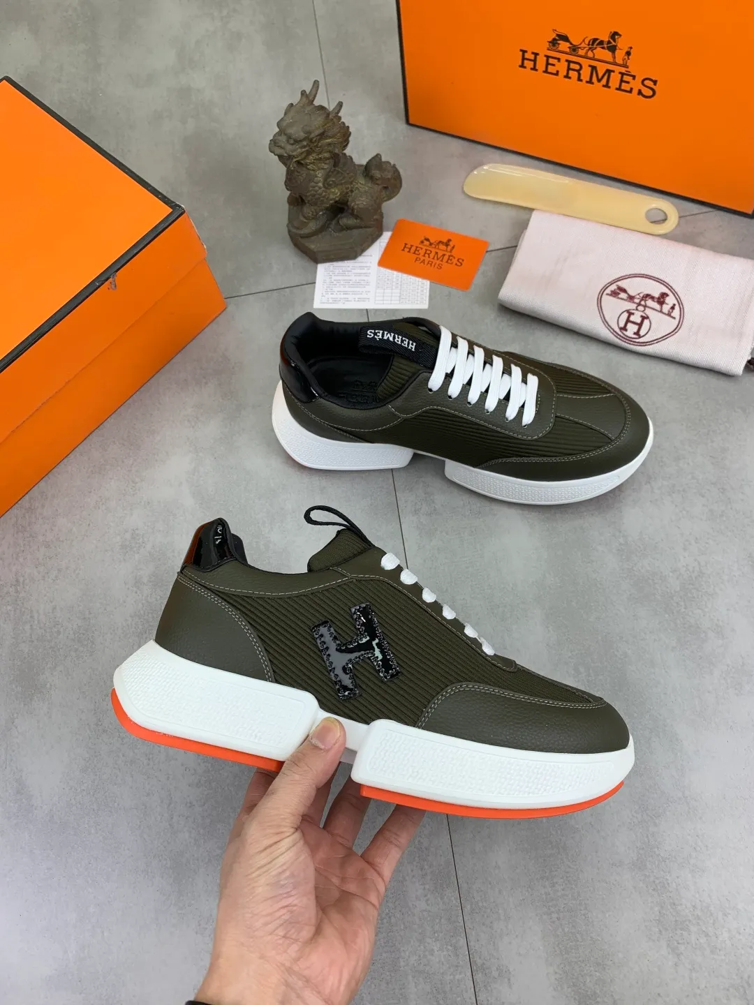 Men's men's shoes P460 new style [HERMES] Hermès - High-end quality original order - Upper: 🔝Nappa calfskin, sewn brand 'H' totem - Inner: water-dyed cowhide - Outsole: ultra-light TPU foam; molded outsole - Ultra-high quality control·Fine workmanship: highlighted (high-end·nobility·grade) -Size: 38-44 (45 can be customized)·